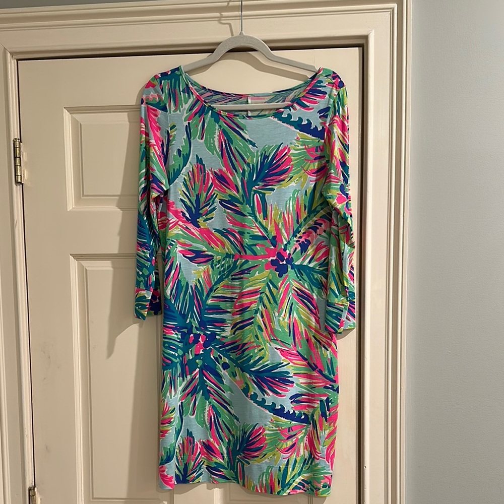 Tropical Print Dress with 3/4 Sleeves
